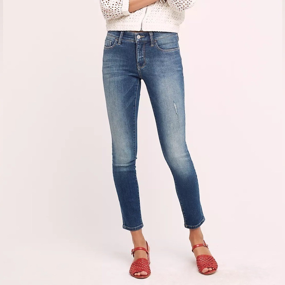 Anthropologie Pilcro Stet Skinny Ankle Medium Wash Mid Rise‎ Distressed Denim - Picture 10 of 10